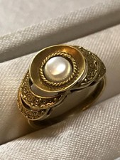 ORIGINAL THEODOR FAHRNER RING MIT  PERLE AUS 925/- SILBER VERGOLDET