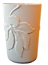 Thomas Bisquit Porzellan Vase Relief Blatt  Porcelain weiß Op Art Vintage Design