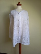 INDISCHE TUNIKA GR. 50 BAUMWOLLE ETHNISCH HANDGESTICKT STICKEREI BLUSE WEISS NEU