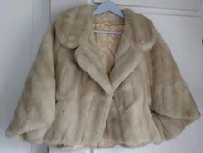 Original Vintage Kunst Pelz Poncho Cape Jacket Jacke Creme Farben Tissavel 