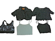 Amisu schwarzes bauchfreies  Oberteil,Amisu Jeansjäckchen,plus 4 Oberteile Gr.34