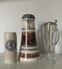 Bierkrug und Bierglas Sammlung-Porzellan, Kristallglas, Steingut. Super Zustand