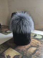 Damen Qualität Echt Nerz Pelz Mütze 56-58 Groß Schwarz mit Grau.