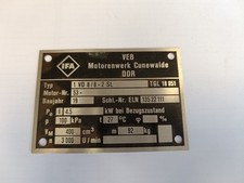 IFA VEB Motorenwerk Cunewalde DDR Typenschild Motor 1 VD 8/8-2 SL 92 kg