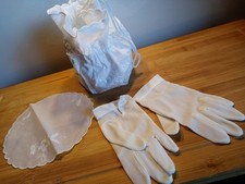 Vintage 1960 3-tlg SET FILEX Handschuhe Beutel Täschchen Kerzentuch Kommunion