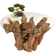 Couchtisch 80x80 Koroba Rund Teak Wurzeltisch Holz Beistelltisch Tisch Wurzel