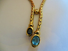 Collier/Kette goldfarbig mit 3 Stein Blau/Dunkelblau/Klar als Zwischenteil