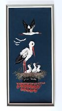 50er Storch Stoffbild Stickbild   23x48cm Störche Wandbild gerahmt Vintage 60s