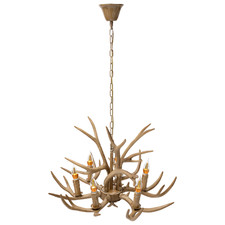 Retro Geweih Kronleuchter 6-Kopf Harz Hirschgeweih H?ngelampe Deckenlampe E14