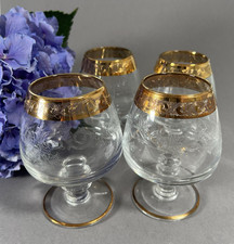 Cognac Glas Set aus 4 Murano Medici Schwenker Goldrand Ätzgravur Kristall