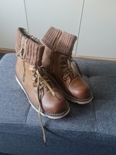 Damen Stiefel Boots Stieletten mit Strickbund Reißverschluss braun Gr.40 NEU