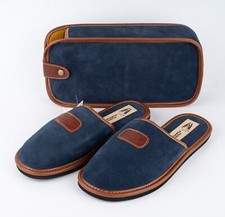 Hush Puppies Herren Hausschuhe Slipper Pantolette Gr. 40 Mit Etui Navy/Braun
