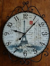 Retro Wanduhr Paris Metall Vintage 30cm Durchmesser Eiffelturm