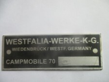 Typenschild Westfalia Werke Schild WOMO Wohnmobil VW T2 Campmobile 70 plate s74