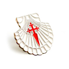 Pin / Anstecker Jakobsmuschel mit Jakobskreuz - Jakobsweg Pilgerweg Andenken