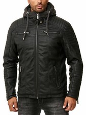 Redbridge Herren Jacke Kunstlederjacke Kunstleder Bikerjacke mit Sweat Kapuze