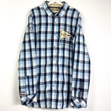 Camp David Hemd Freizeithemd Herren Gr.3XL Blau Weiß Kariert Langarm Print Logo