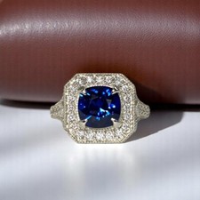 Diamant Ehering 2,62 ct Lab Grown Cushion Cut Blue Sapphire 14k White Gold