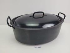 Gänsebräter Topf Emaille Eisen Bügelgriffe oval schwarz Küche Haushalt #2510603