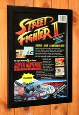 1992 Street Fighter II 2 Super NES Game Boy kleines altes seltenes Poster Werbeseite gerahmt