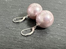 XXL 925 Silber Ohrringe Ohrhänger & Muschelkernperle 16 mm Gesamtl. 35 mm ST707