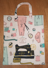 Stofftasche Einkaufstasche Stoffbeutel Handmade * Buntes Nähzubehör Nadel Faden