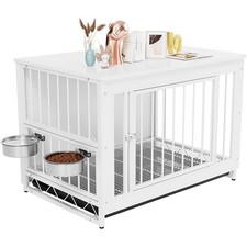 Hundekäfig Holz Hundebox im Möbelstil Drahtkäfig Gitterbox Beistelltisch Weiß XL
