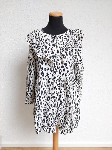 Weiß schwarz leo blusen kleid - weiß,