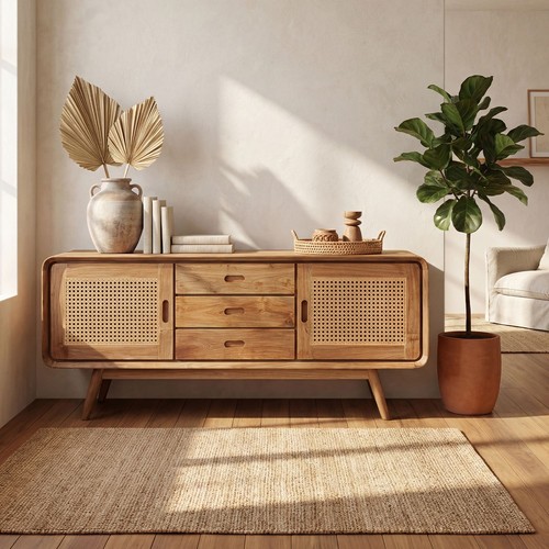 Sideboard teakholz rattan - sideboard,