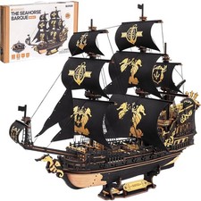Seepferdchen Barke 3D Puzzle Holz Modellbausatz Erwachsene Segelschiff
