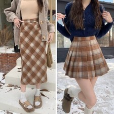 Damen Karo Karo Rock Hohe Taille Thermo A-Linie Halbes Kleid Mädchen Rückenschlitz