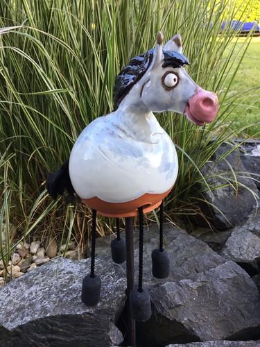 Keramik pferd gartenkugel - keramik, wh