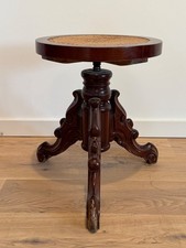 Gründerzeit Hocker, Klavierhocker drehbar, Klavierstuhl, Nussbaum mit Geflecht