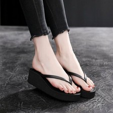 Damen Sandalen Hausschuhe Schuhe Flip Flops Keilabsatz Plateau Pumps Sommer