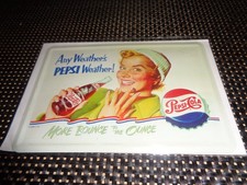 Blechschild Pepsi Cola Any Weather / Neu! Höhe: 10 cm. / Breite: 14,5 cm.