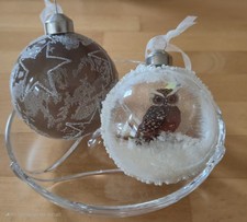 4 Kugeln aus Glas  Weihnachten Deko Sterne Eule Schnee 8 cm neu m. Etikett