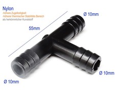 Ø 10mm T Stück Nylon KFZ Verbinder Wischwasser u. Vakuum Schlauch Verteiler
