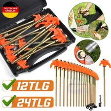 12/24 Stk Zelt Heringe Stahl Schraubheringe Robuste Erdnägel Gewinde für Camping