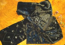 Samtschal 14x155 cm schwarz Schalenden mit Perlen bestickt italienisches Design 