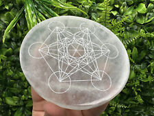 Metatrons Würfel Selenit Platte/Aufladen,Steinreinigung, 12cm rund