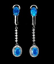 925Silber OHRRINGE HÄNGER Echte Edelsteine Blau Opal mit Zirconen 14k weiß Vergo