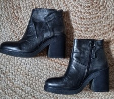 Mjus Damen Stiefelette Gr.38 Silbergrau Blockabsatz Ankle Boots, Echtleder