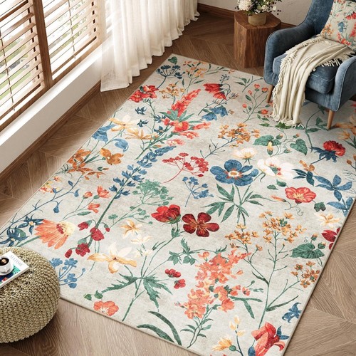 Beige blumenmuster teppich - beige,