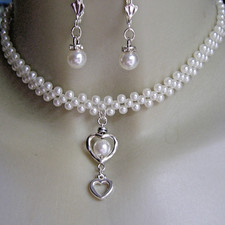 Perlen-Band Kette mit Herz + Ohrringe Choker Oktoberfest Trachtenschmuck Wasen