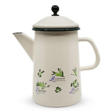Kaffeekanne Teekanne Emaille 1,6 Liter | Motiv Kräuter | Email  Kanne Beige Grün