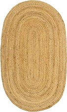 Jute Teppich oval 90x60cm Natur Handgefertigt Flechtmuster Outdoor Boho Bio T80