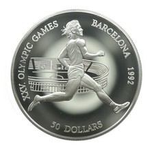 Cook Islands 1990 50 Dollars Marathonlauf olymp. Spiele Barcelona 1992 | Silber