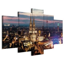 Artgeist Wandbild 5 tlg Groß Wohnzimmer Leinwand Bilder Vlies Skyline Köln Nacht
