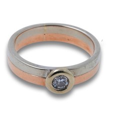 Ring 585 Gold 14 Karat Rose, Weißgold Solitär Diamant Bicolor Damen Wert 900,-