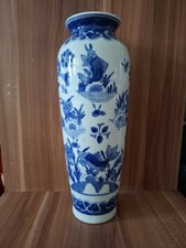 Porzellanvase blau-weiß ca. 27 cm handbemalt Blumenmotiv Vintage Dekoration